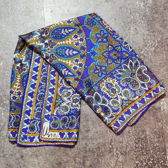 Vera Neumann Accessories - Vintage 1960s Vera Neumann Blue and Gold Scarf